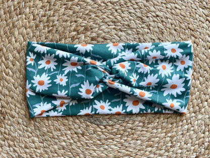 Teal Daisy Knit Twist Headband - La Vie Est Belle