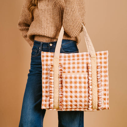 The Everyday Quilted Tote Bag-Maple Gingham - La Vie Est Belle