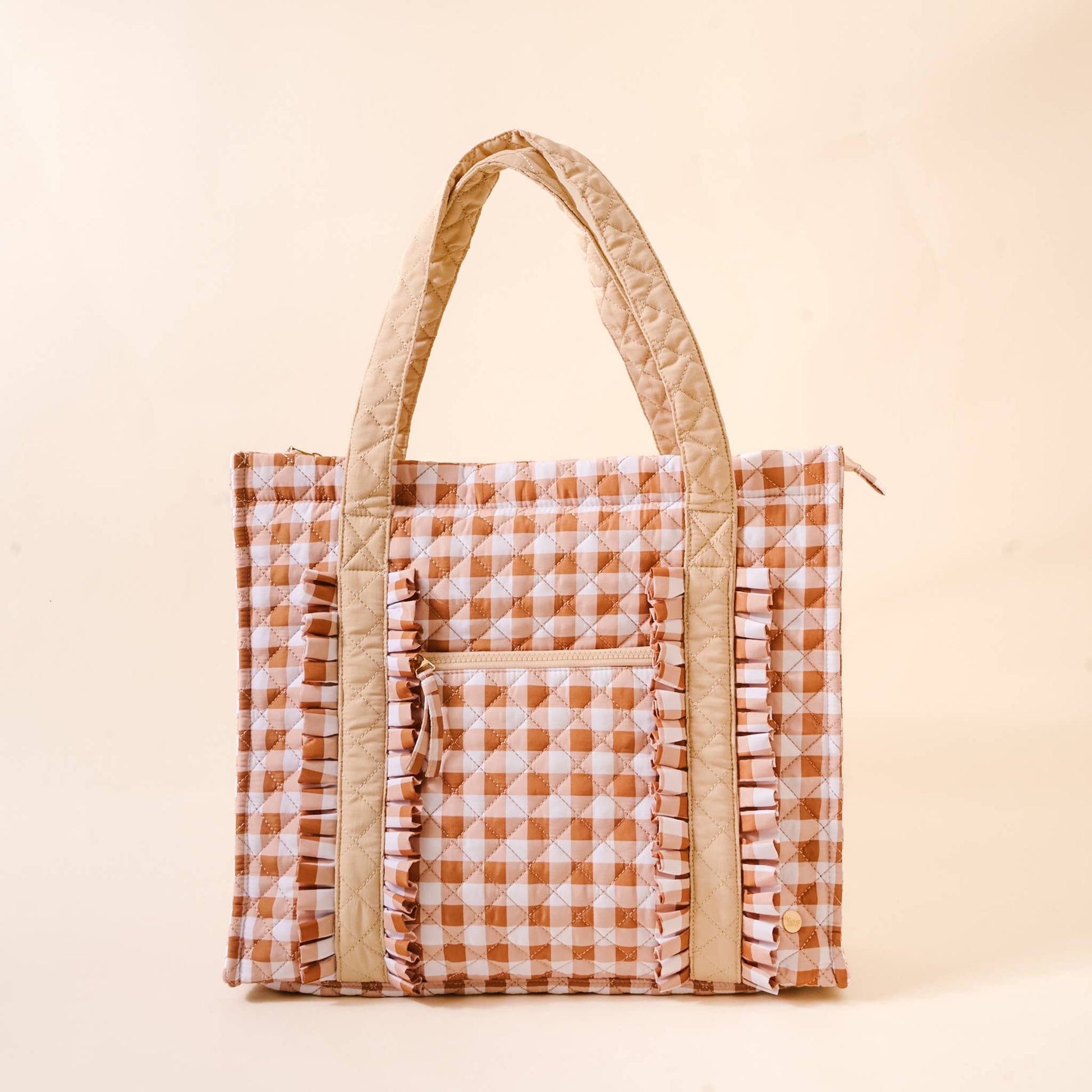The Everyday Quilted Tote Bag-Maple Gingham - La Vie Est Belle