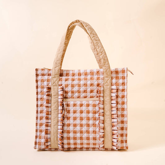 The Everyday Quilted Tote Bag-Maple Gingham - La Vie Est Belle