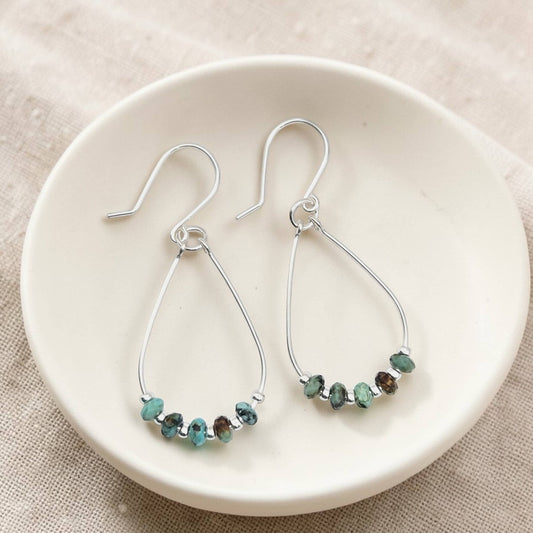 Turquoise Teardrop Hoop Earrings | Silver | - La Vie Est Belle