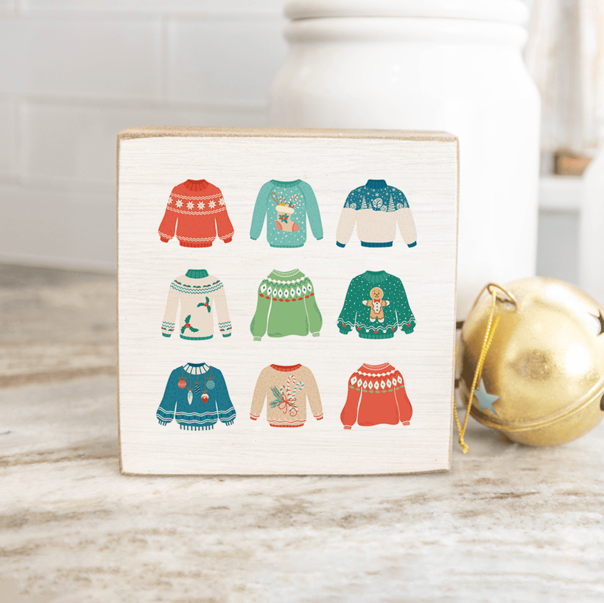 Ugly Christmas Sweater Decorative Wooden Block - La Vie Est Belle