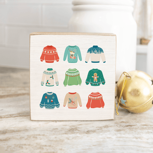 Ugly Christmas Sweater Decorative Wooden Block - La Vie Est Belle