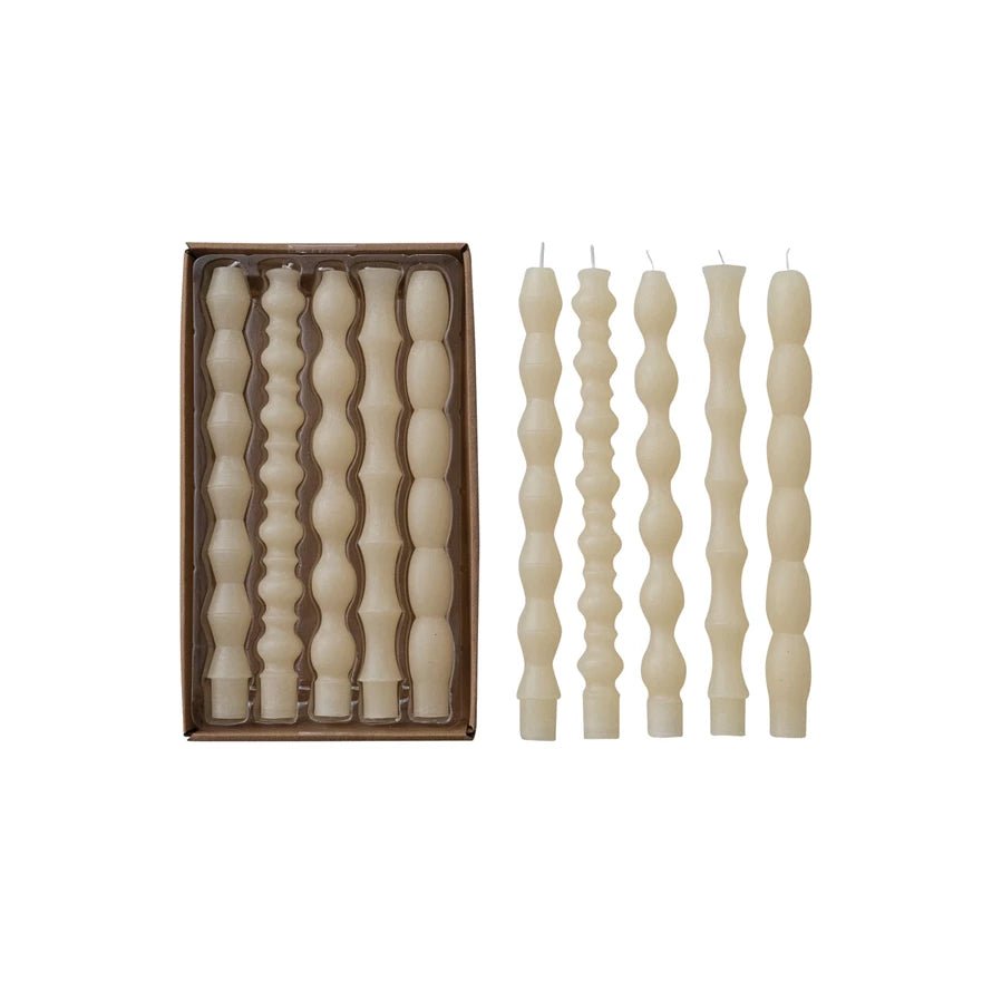 Unscented Taper Candles in Box, Cream Color, Set of 5 - La Vie Est Belle