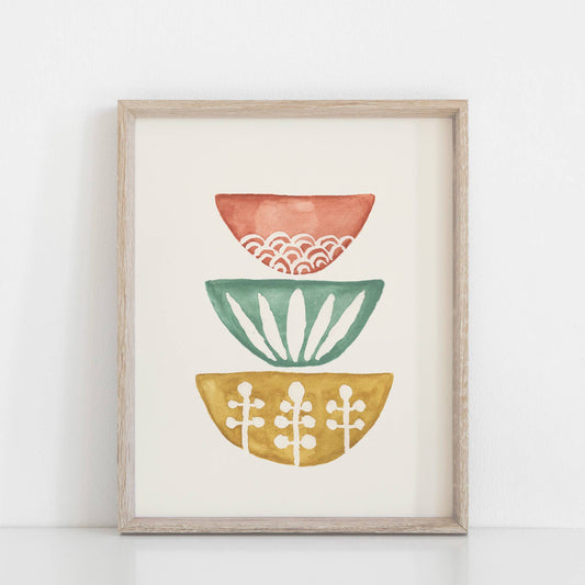 Wall Art Print Vintage Bowls Watercolor - La Vie Est Belle