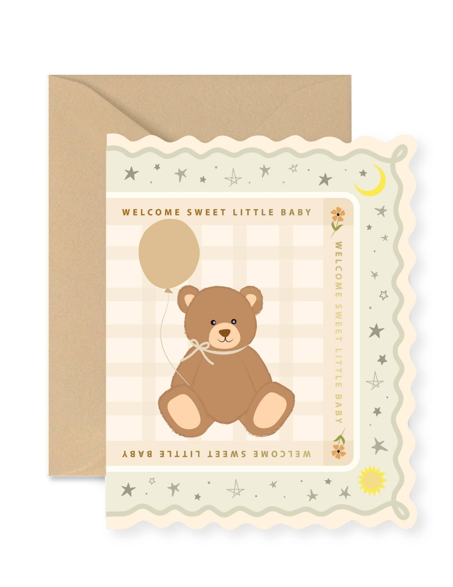 Welcome Baby Bear Scallop Greeting Card - La Vie Est Belle