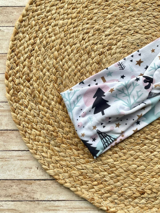 White Christmas Trees Knit Twist Headband - La Vie Est Belle