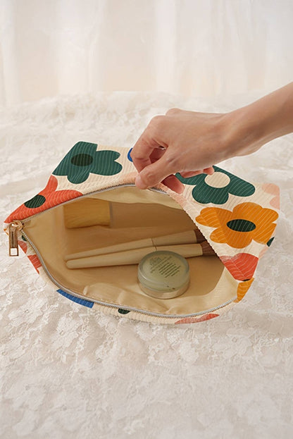 White Floral Print Corduroy Minimalist Storage Bag - La Vie Est Belle