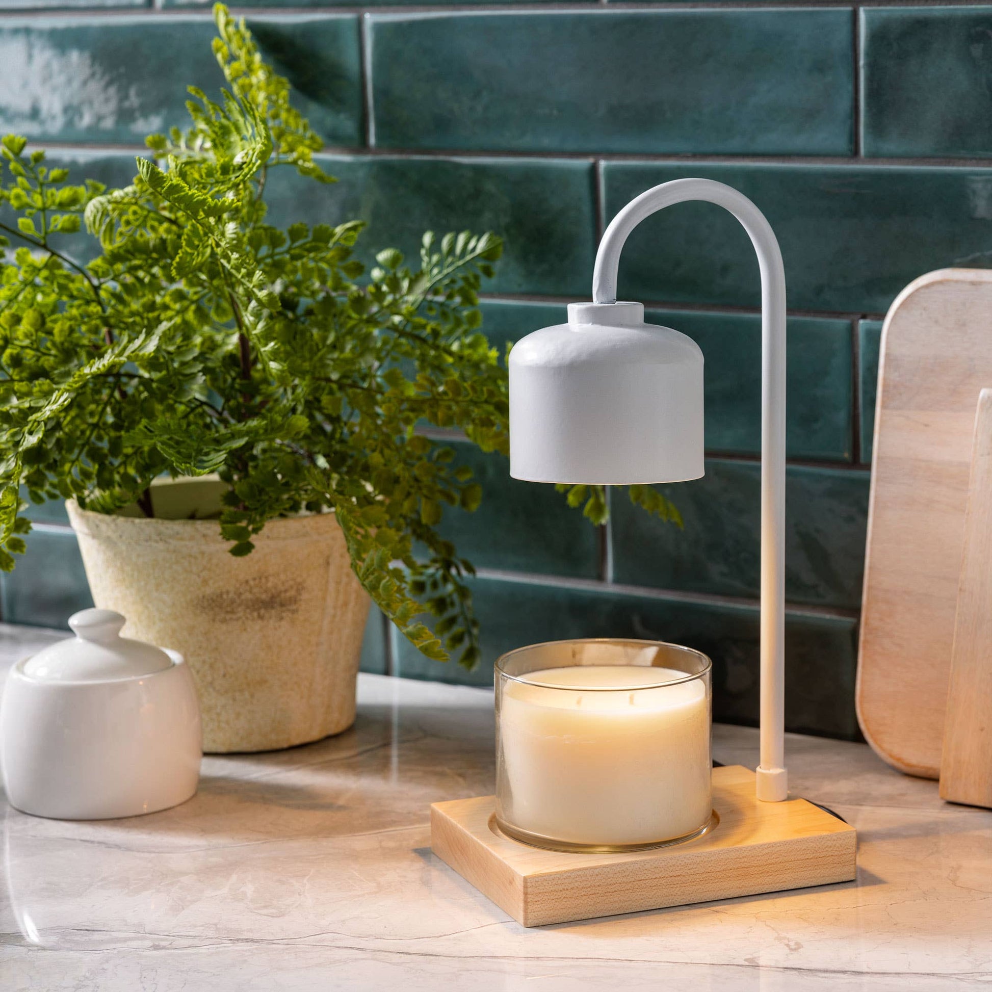 White & Wood Arched Candle Warmer Lamp - La Vie Est Belle