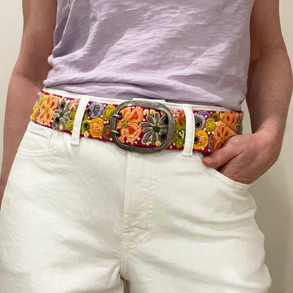 Wildflowers Embroidered Wool Belt - La Vie Est Belle