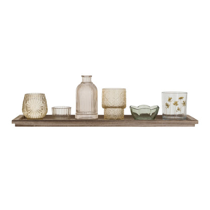 Wood Tray w/ Embossed Glass Tealight/Votive Holders w/ Vase - La Vie Est Belle