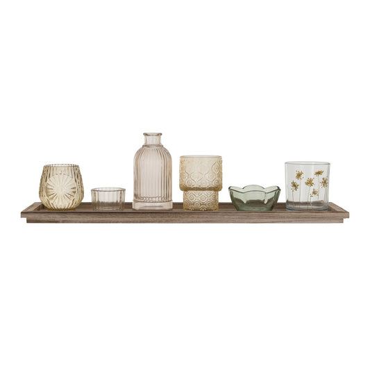 Wood Tray w/ Embossed Glass Tealight/Votive Holders w/ Vase - La Vie Est Belle
