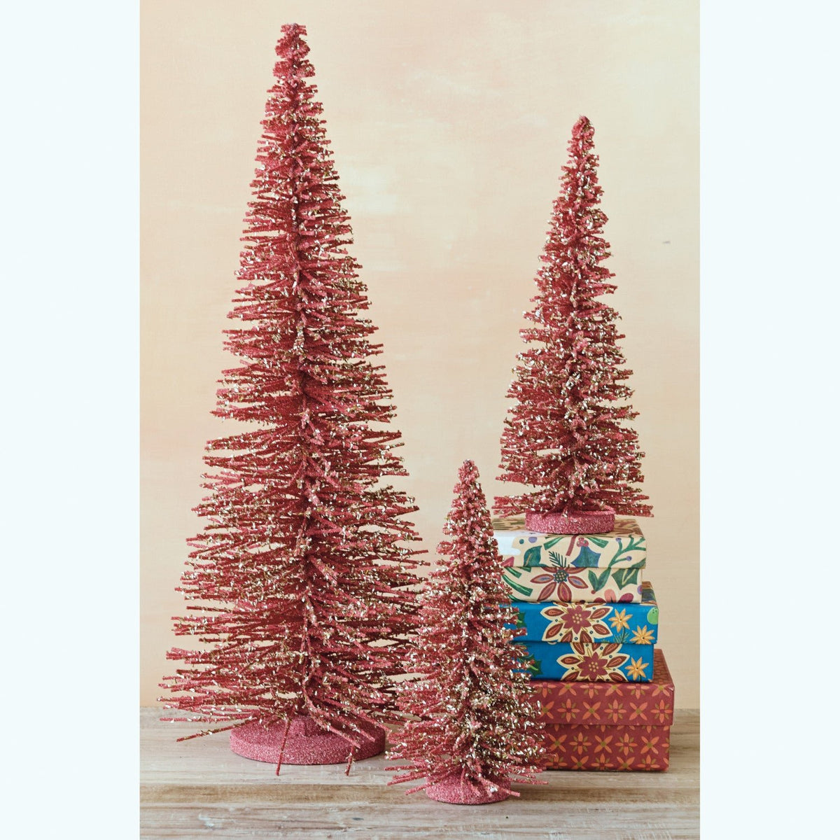 Wood Tree with Mica Flakes & Glitter, Coral Color - La Vie Est Belle