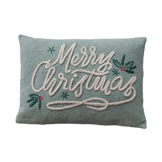 Woven Fabric Lumbar Pillow with Chenille Embroidery & Cotton Back - La Vie Est Belle