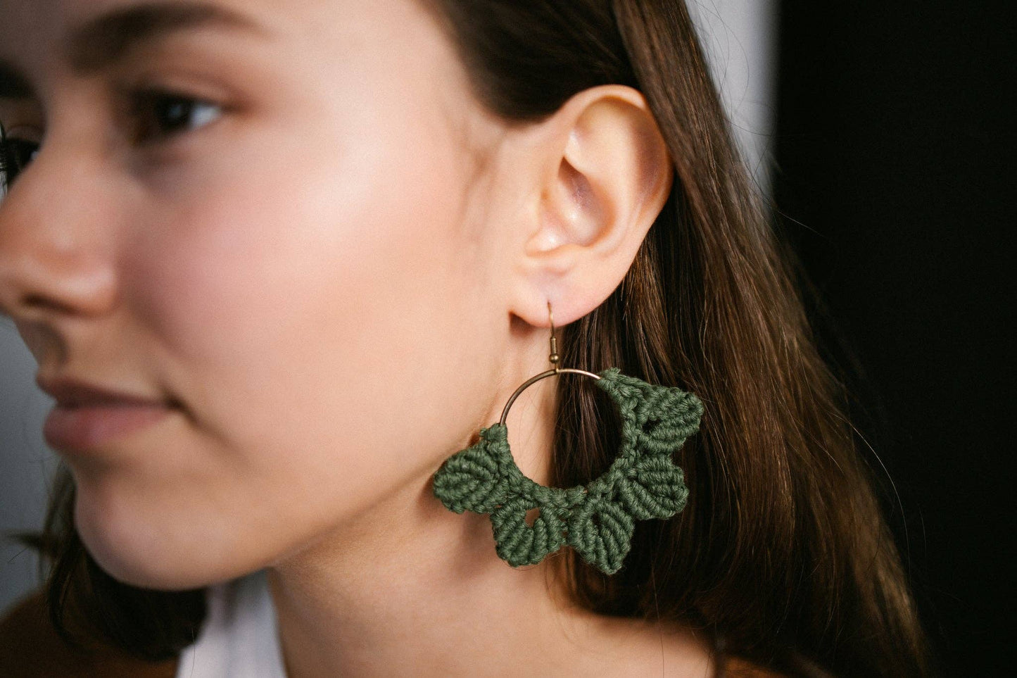 Woven Macrame Boho Leaf Earrings - Olive - La Vie Est Belle
