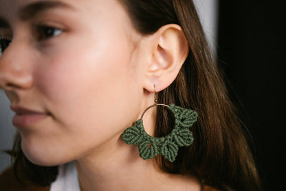 Woven Macrame Boho Leaf Earrings - Olive - La Vie Est Belle