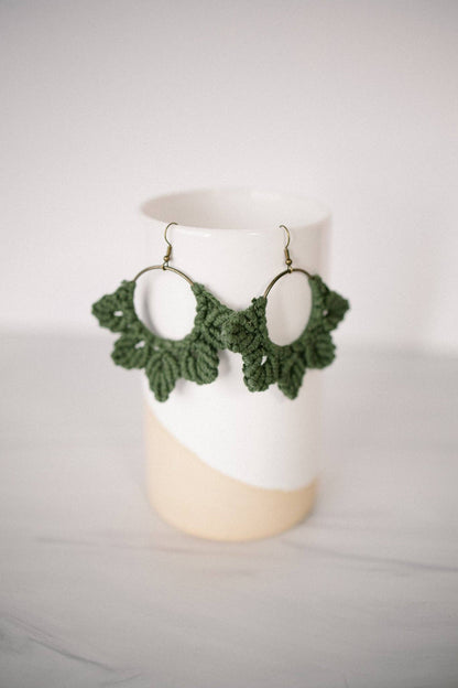 Woven Macrame Boho Leaf Earrings - Olive - La Vie Est Belle