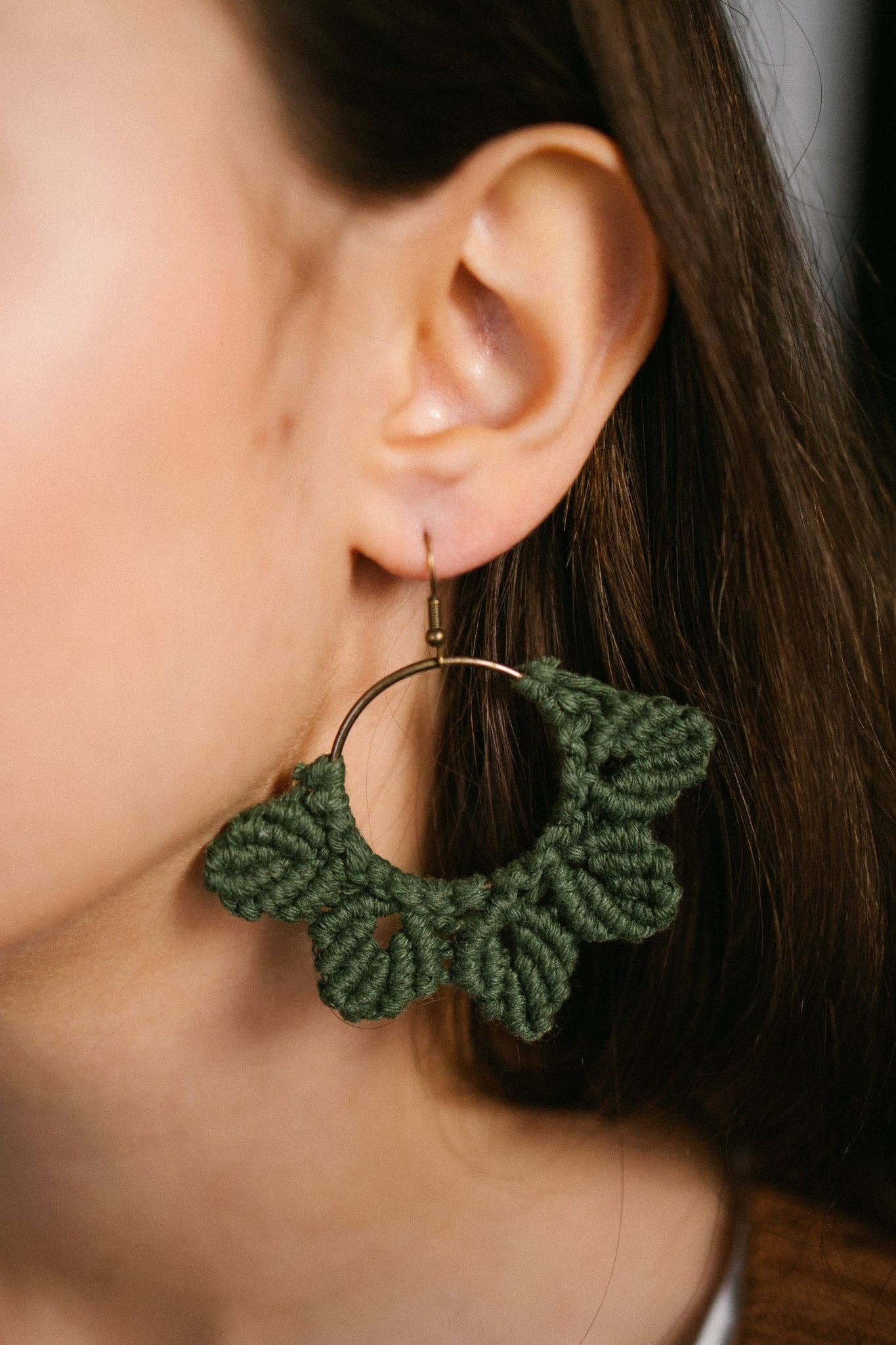 Woven Macrame Boho Leaf Earrings - Olive - La Vie Est Belle