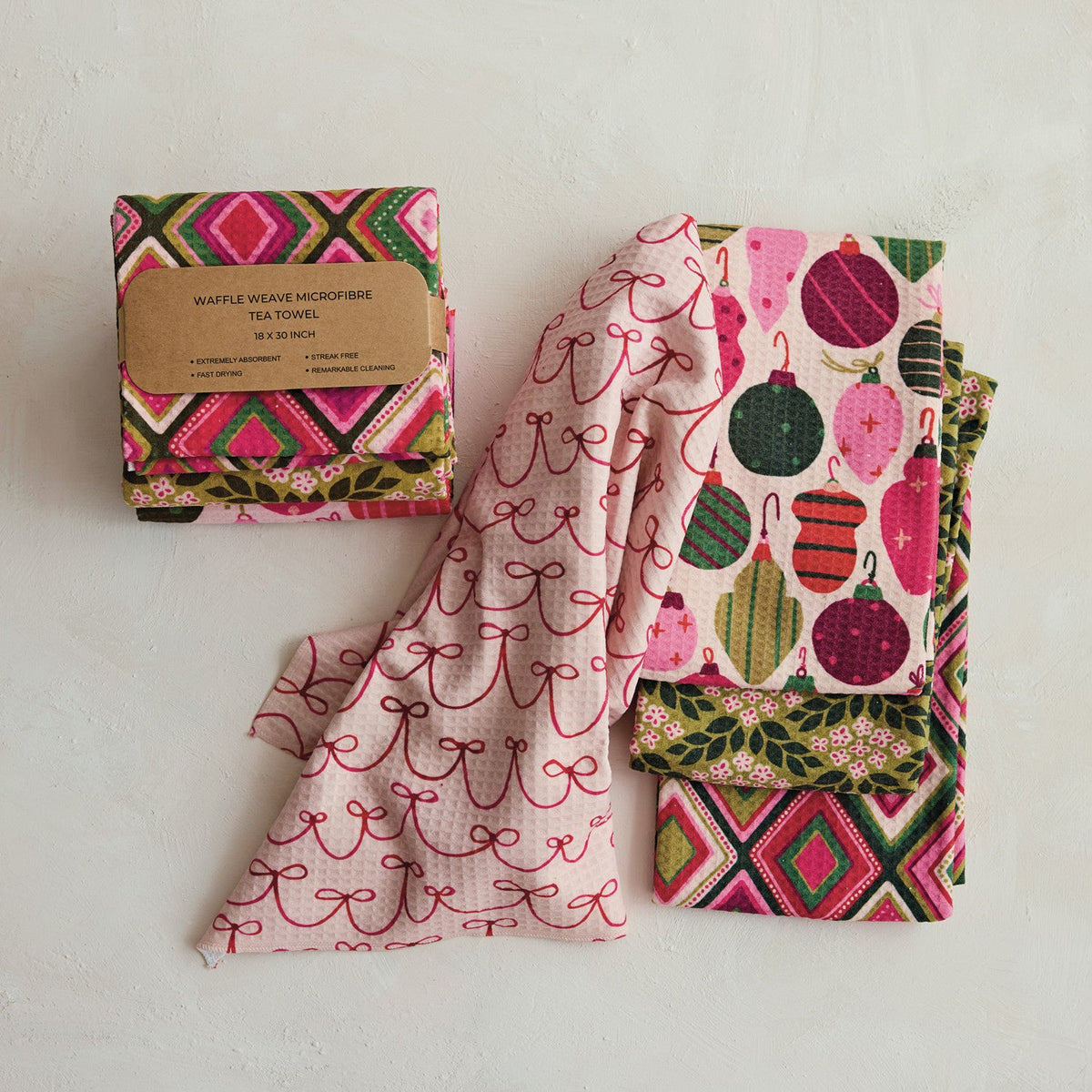 Woven Printed Microfibre Tea Towel with Holiday Pattern, 4 Styles - La Vie Est Belle