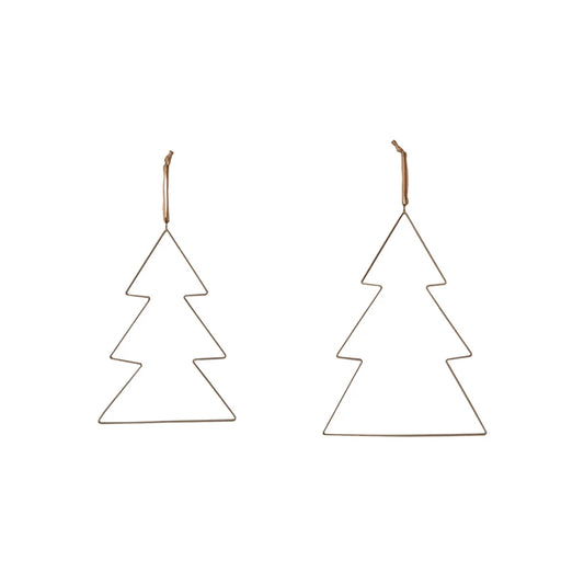 Hanging Metal Trees with Fabric Ribbon, Antique Brass Finish, 2 Sizes