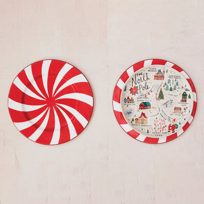 Round Stoneware Plate with North Pole Scene, Multi Color