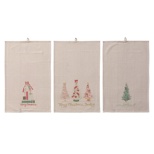 Cotton Slub Printed Tea Towel with Holiday Image, 3 Styles