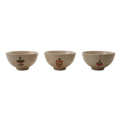 Hand-Painted Stoneware Bowl with Wax Relief Image, 3 Styles