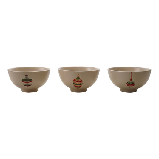 Hand-Painted Stoneware Bowl with Wax Relief Image, 3 Styles
