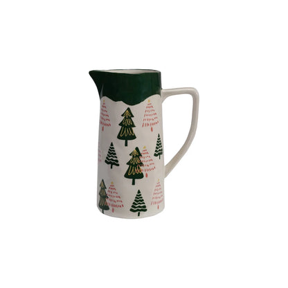 Hand-Painted Stoneware Pitcher with Trees
