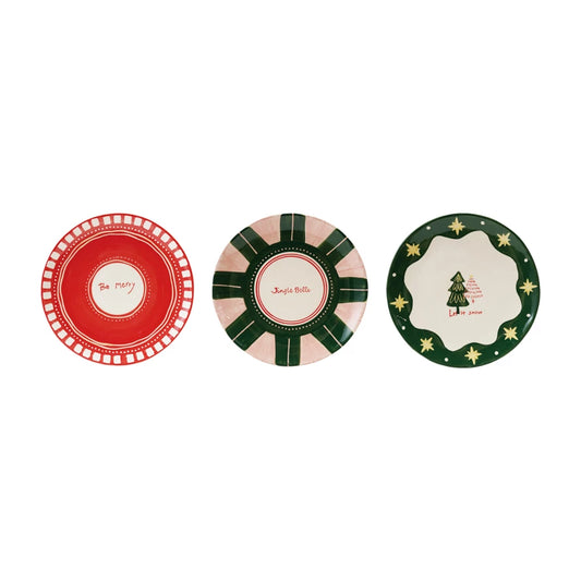 Hand-Painted Stoneware Plate with Holiday Design, 3 Styles