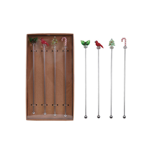 Cocktail Stirrers with Hand-Blown Glass Icons