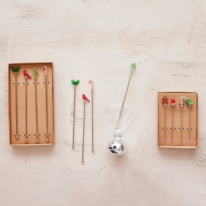 Cocktail Stirrers with Hand-Blown Glass Icons