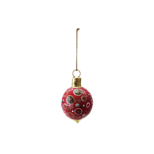 <In Store Purchase Only> Hand-Painted Metal & Paper Mache Ornament, Red & Green