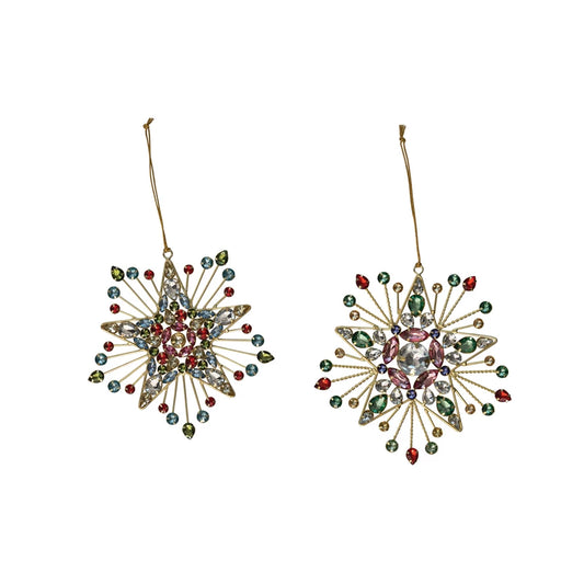 Metal Star Ornament with Acrylic Jewels, Multi Color, 2 Styles