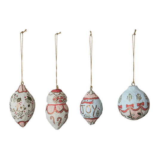 Hand-Painted Paper Mache Ornament with Design, 4 Styles