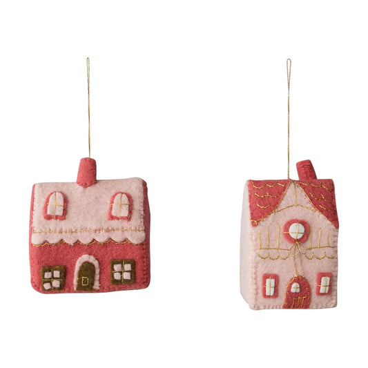 Handmade Wool Felt House Ornament, 2 Styles