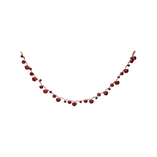 48"L x 2"H Metal Jingle Bell Garland with Jute Cord, Red