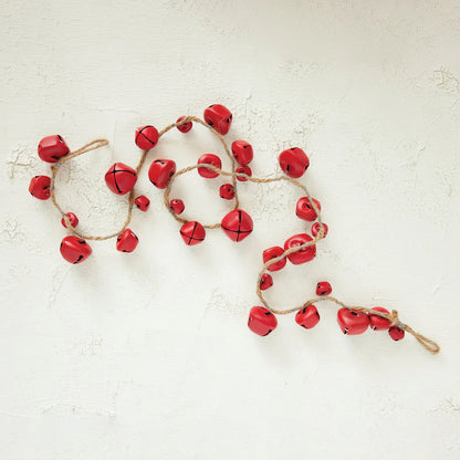 48"L x 2"H Metal Jingle Bell Garland with Jute Cord, Red