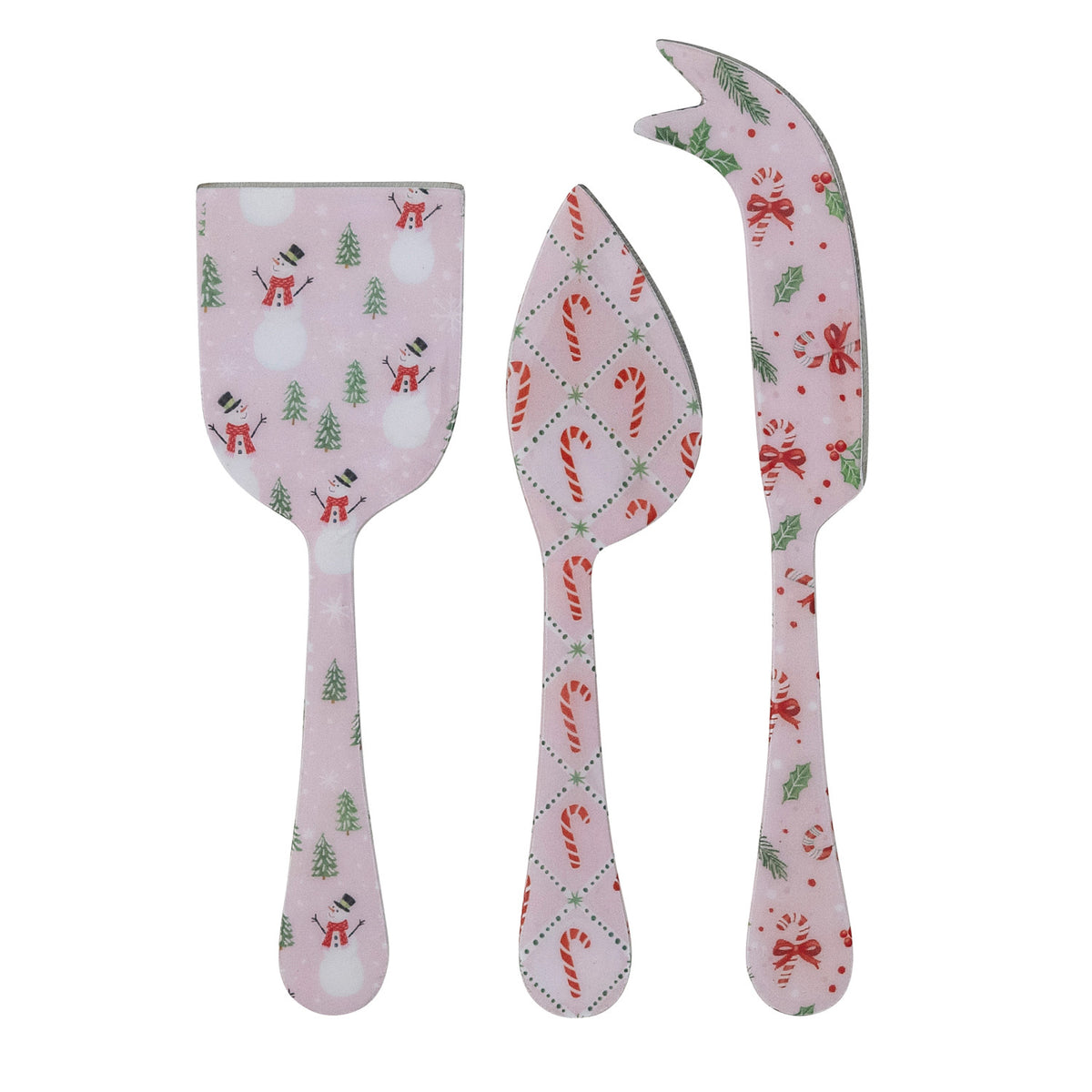 Enameled Stainless Steel Cheese Knives with Holiday Patterns, Set of 3