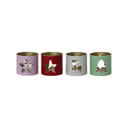 Enameled Metal Tealight Holder with Holiday Icon