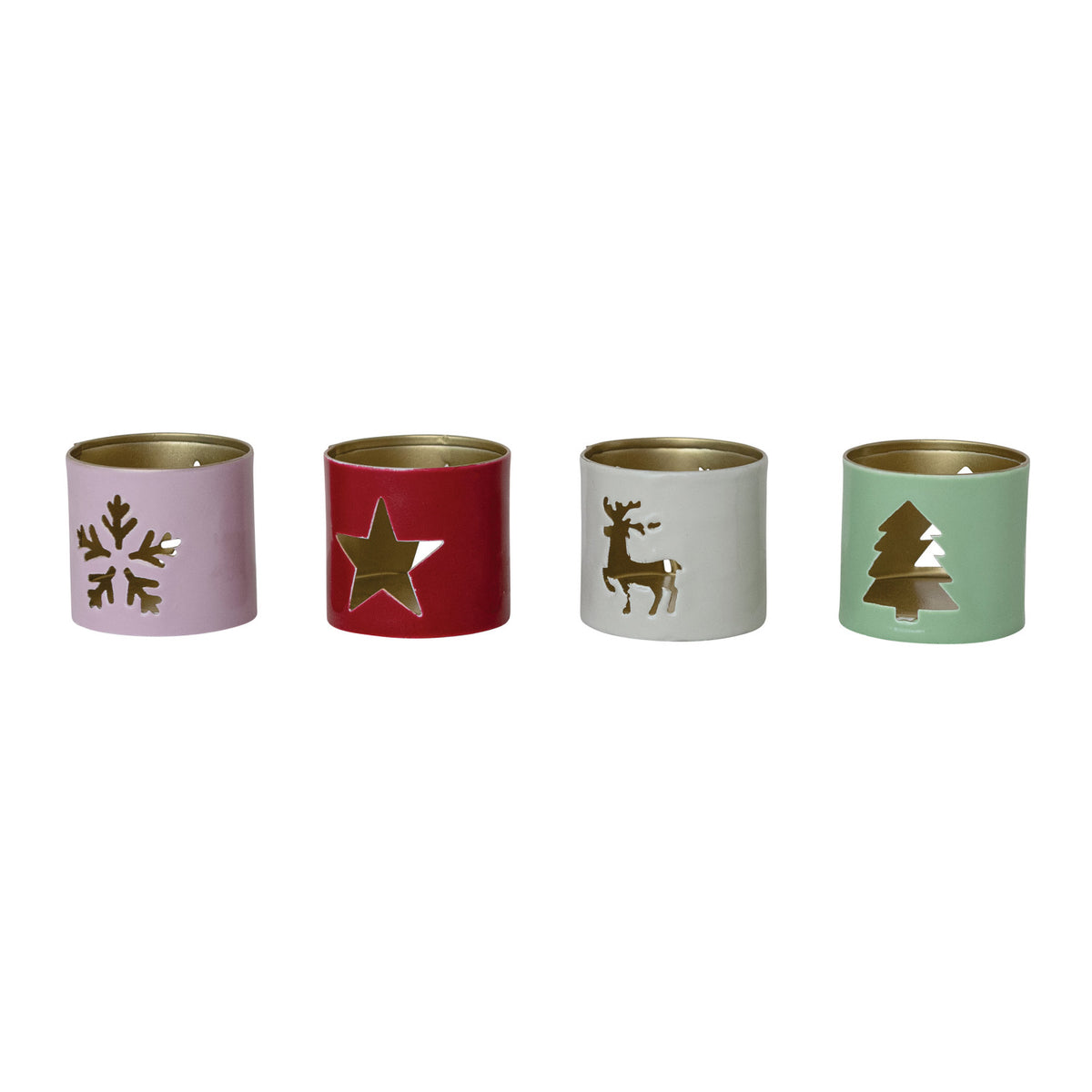 Enameled Metal Tealight Holder with Holiday Icon