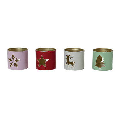 Enameled Metal Tealight Holder with Holiday Icon
