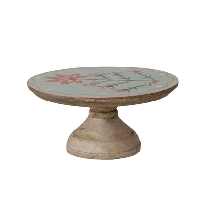 Enameled Mango Wood Pedestal with Holiday Botanicals