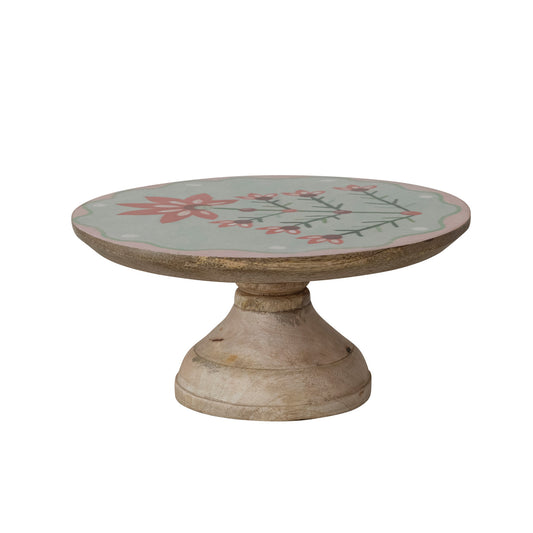 Enameled Mango Wood Pedestal with Holiday Botanicals