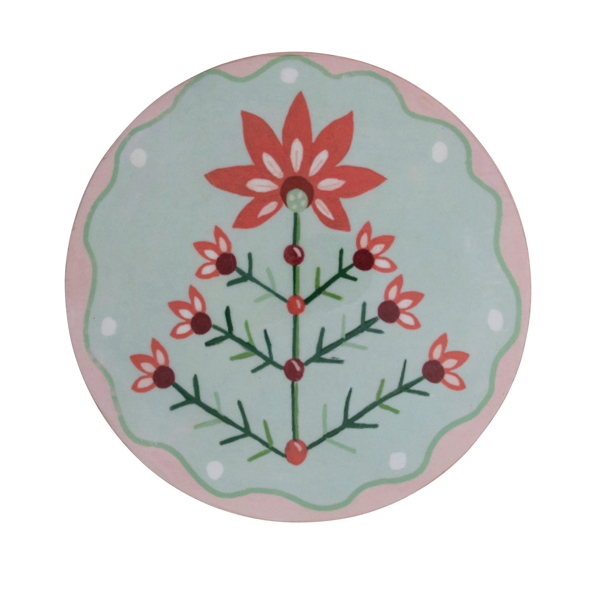 Enameled Mango Wood Pedestal with Holiday Botanicals