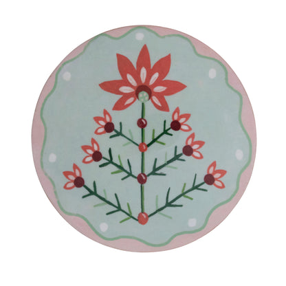 Enameled Mango Wood Pedestal with Holiday Botanicals