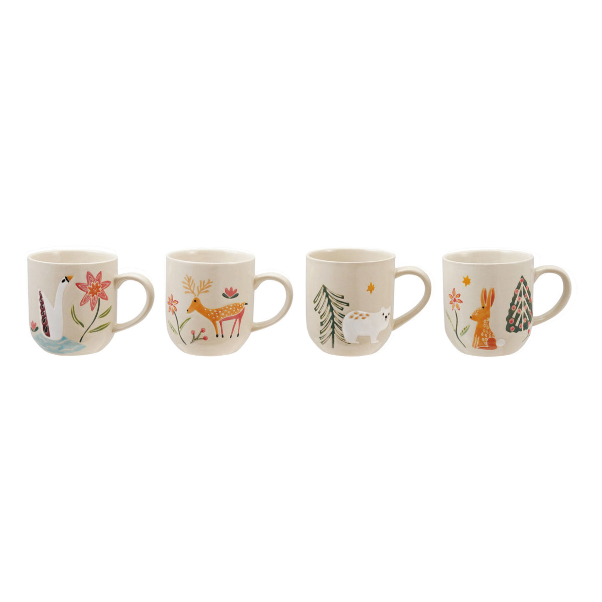 12 oz. Hand-Painted Stoneware Mug with Wax Relief Animal & Seasonal Botanicals, 4 Styles