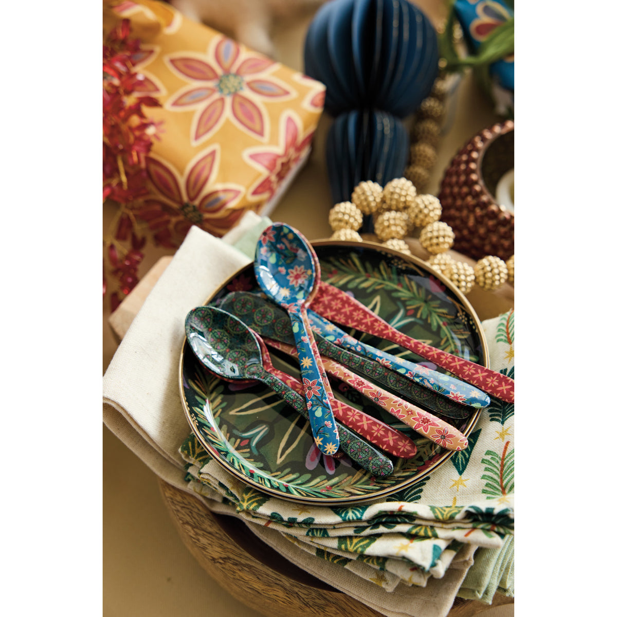 Enameled Stainless Steel Spoon with Patterns, 4 Styles