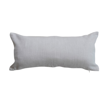 Cotton Lumbar Pillow with Snowflakes, Embroidery & Beads, Natural & Silver Finish
