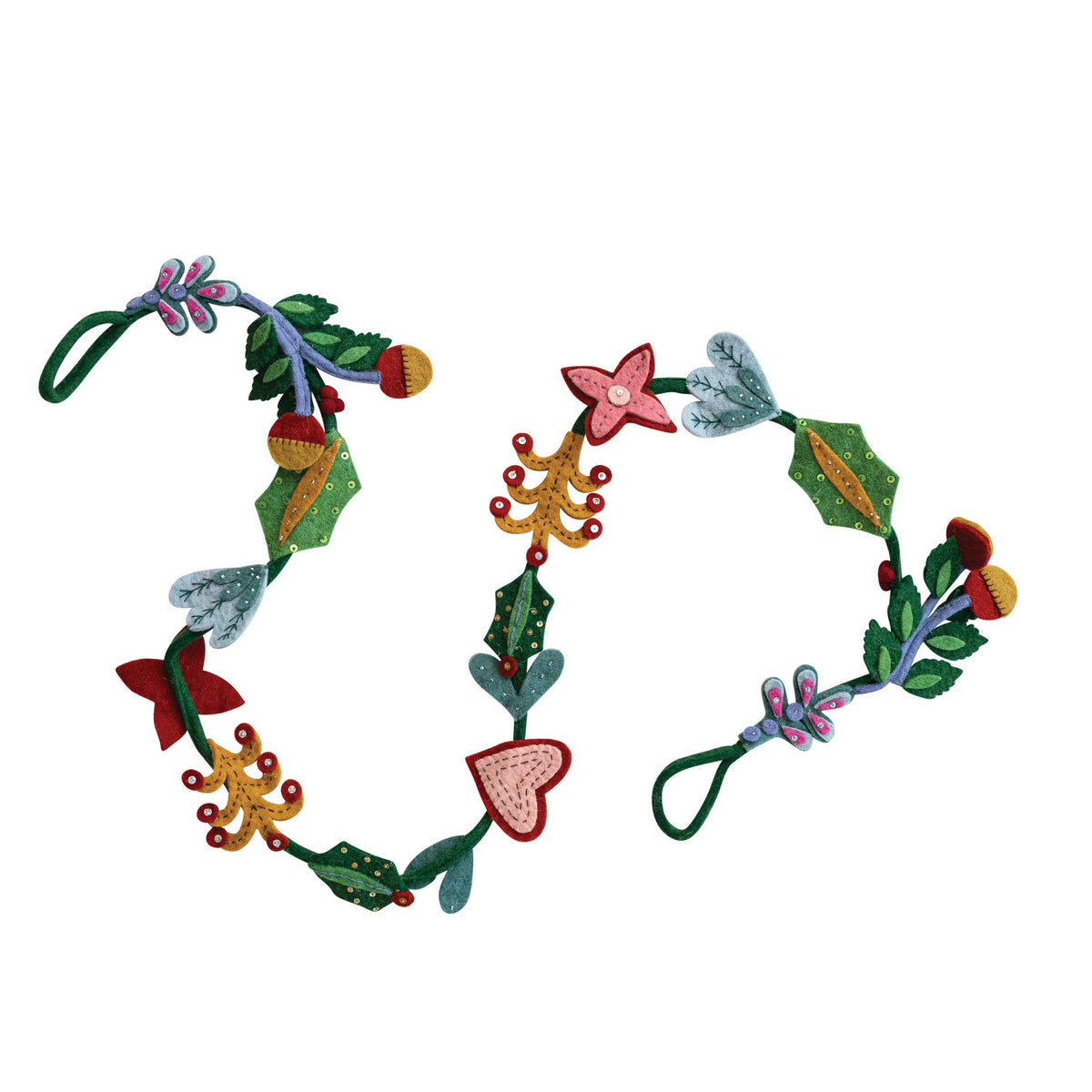 Handmade Wool Felt Flowers & Hearts Garland